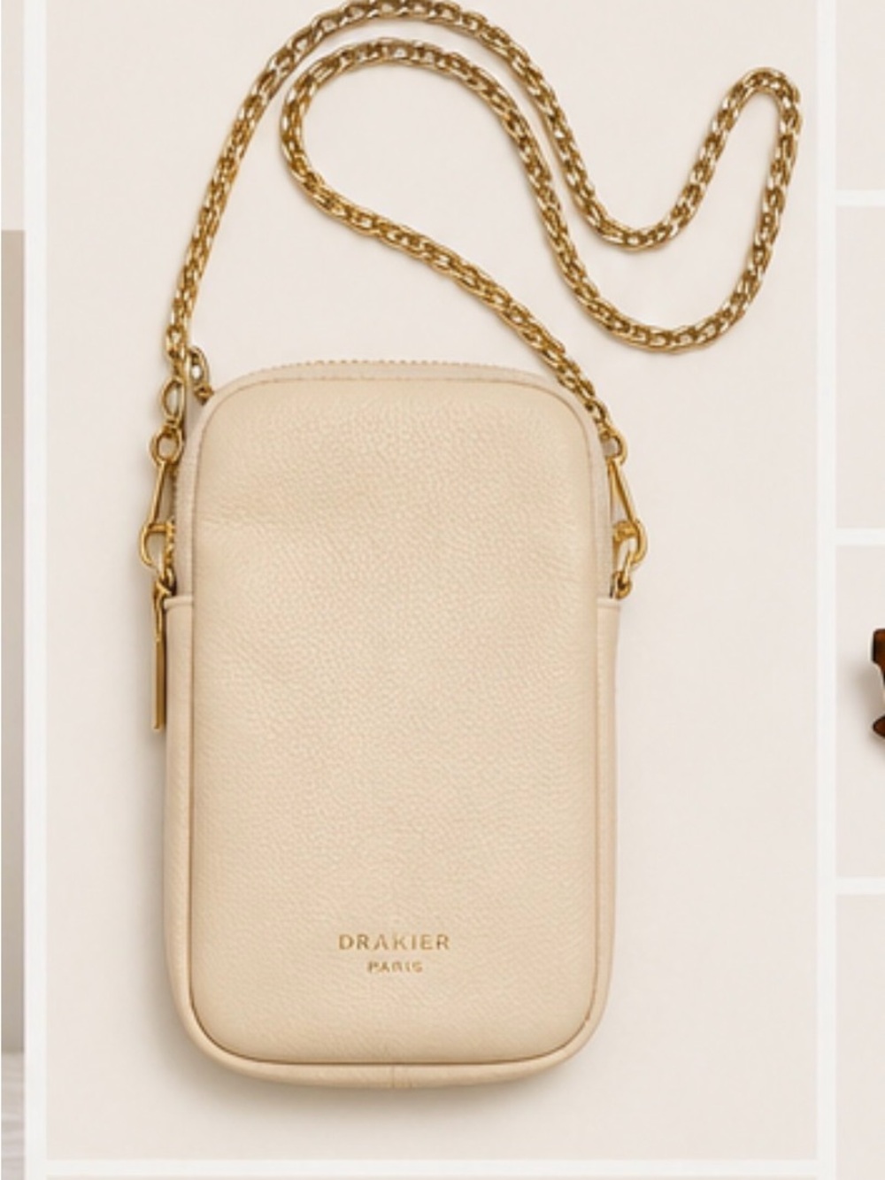 Draeger Paris Cream Leather Crossbody Bag with Gold Hardware